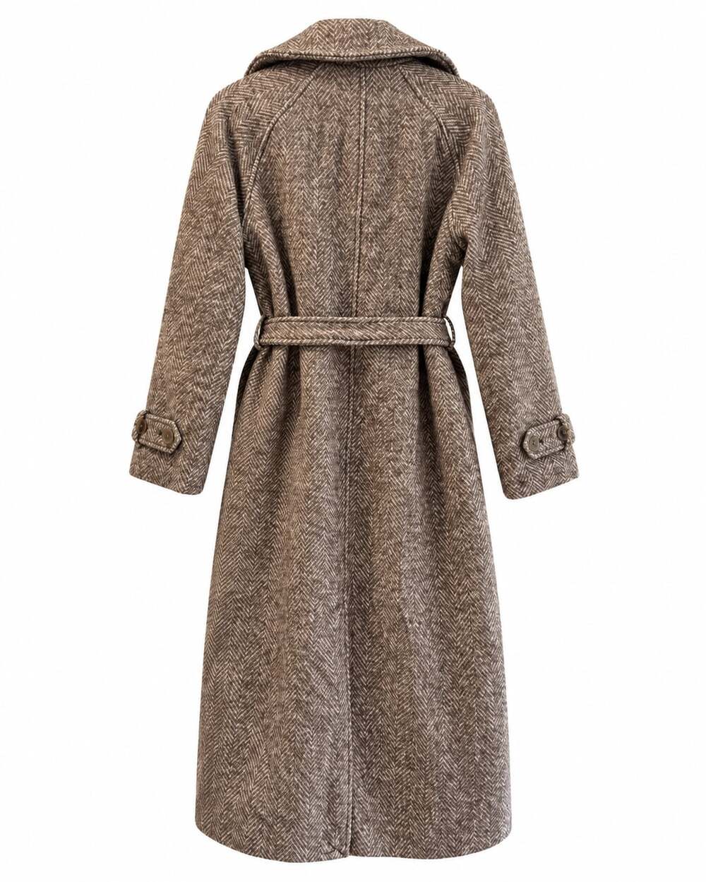 Abercrombie & Fitch Carrie Wool Blend Trench Coat Brown Herringbone Winter Coat - Picture 3 of 10